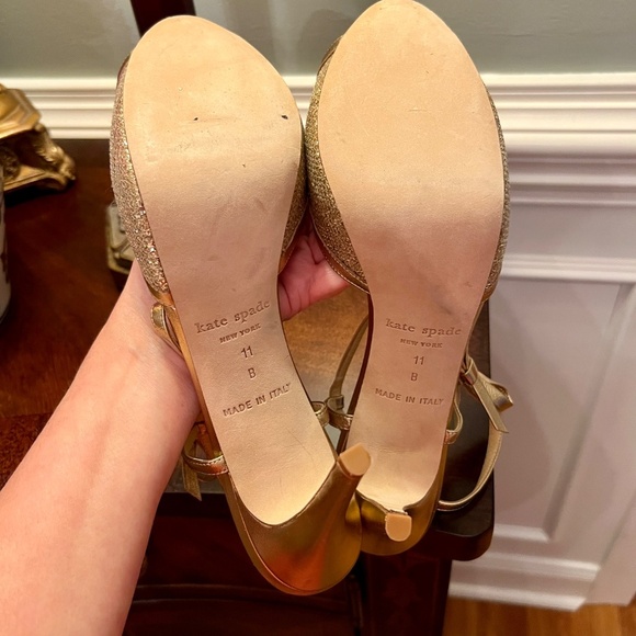 EUC Kate Spade Metallic Gold Glitter Open Toe Heels Pumps Sandals Size 11 M - Picture 7 of 7